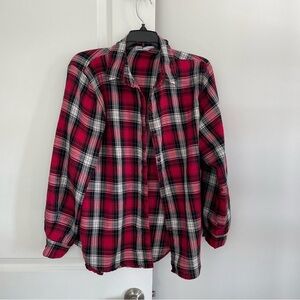 Southern Lady Plaid Button Down Shirt Red White & Black Size L